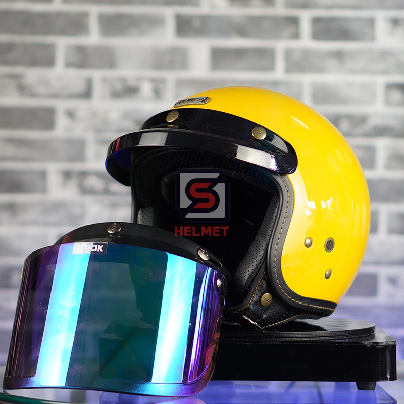 HELM NJS NR-80S Retro SOLID ORIGINAL PREMIUM FREE PET NJS (TOPI HELM BOGO) STANDART SNI Dewasa-yellow exotic