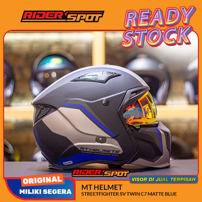 Helm Motor MT Helmet Streetfighter SV Twin C7 Matte Blue Crossover JPX