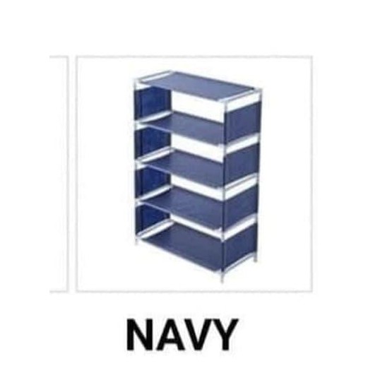 RAK SEPATU BESI SUSUN 5 TINGKAT WARNA NAVY #40