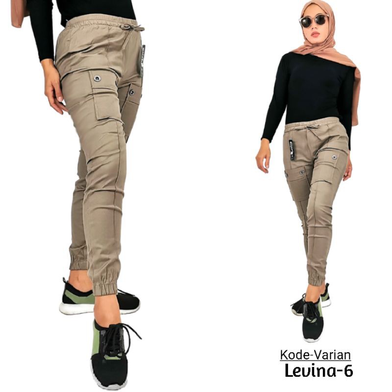 LENINA-06 Celana Jogger Kargo Wanita Ukuran S XL