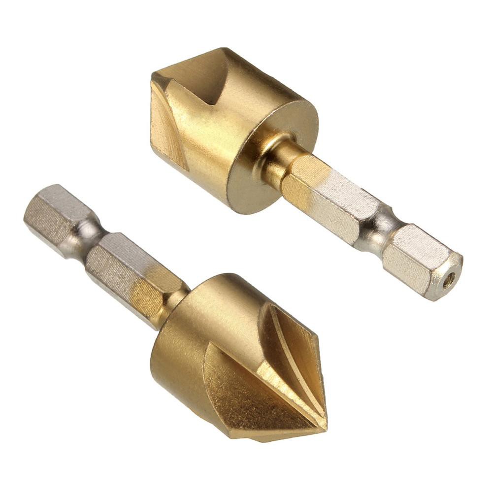 6pcs Chamfer Countersink Set Chamferring Tool Hexagonal Shank Titanium Coated Five Flutes Countersink Drill Bit