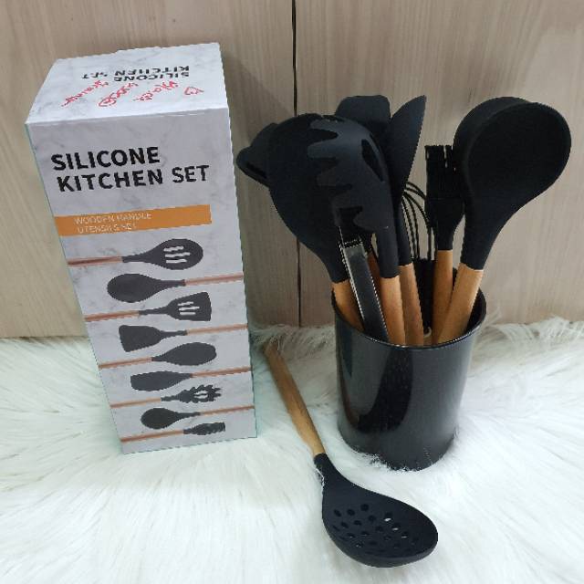 Wooden spatula set 13pcs with STRAINER Spatula / sodet/ sutil spatula set gagang kayu