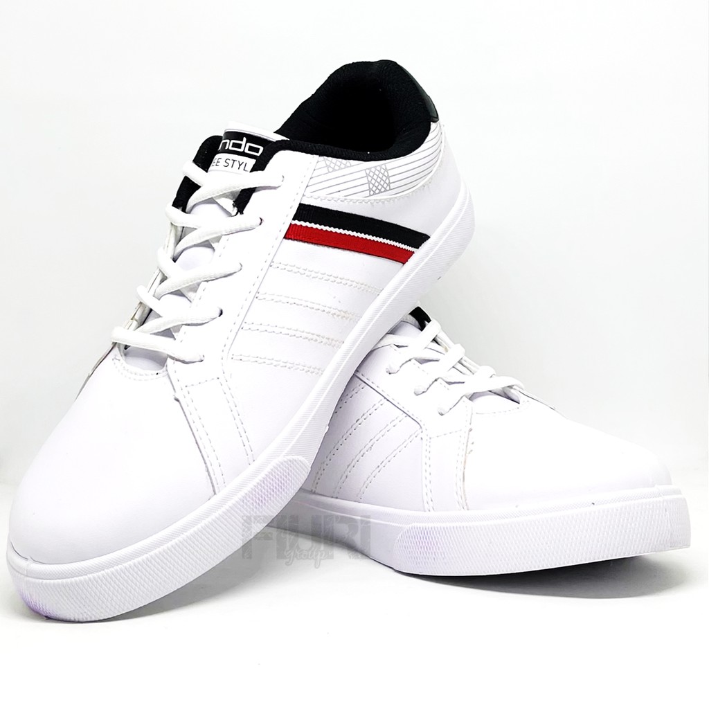 FIURI - Ando Original - Fendy 39-43 Putih Merah - Sepatu Kets Pria - Sepatu Sneakers Pria - Sepatu Olahraga Sport Pria - Sepatu Casual - Sepatu Jogging Lari Fitness Gym Senam Pria - Sepatu Sekolah Bertali SD SMP SMA - Fiuri