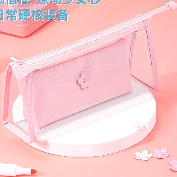 

T77♛ Deli Pencil Pouch / Tempat Pensil Lucu Material PVC Warna Pink 2 in 1 66606 Barang Terlaris