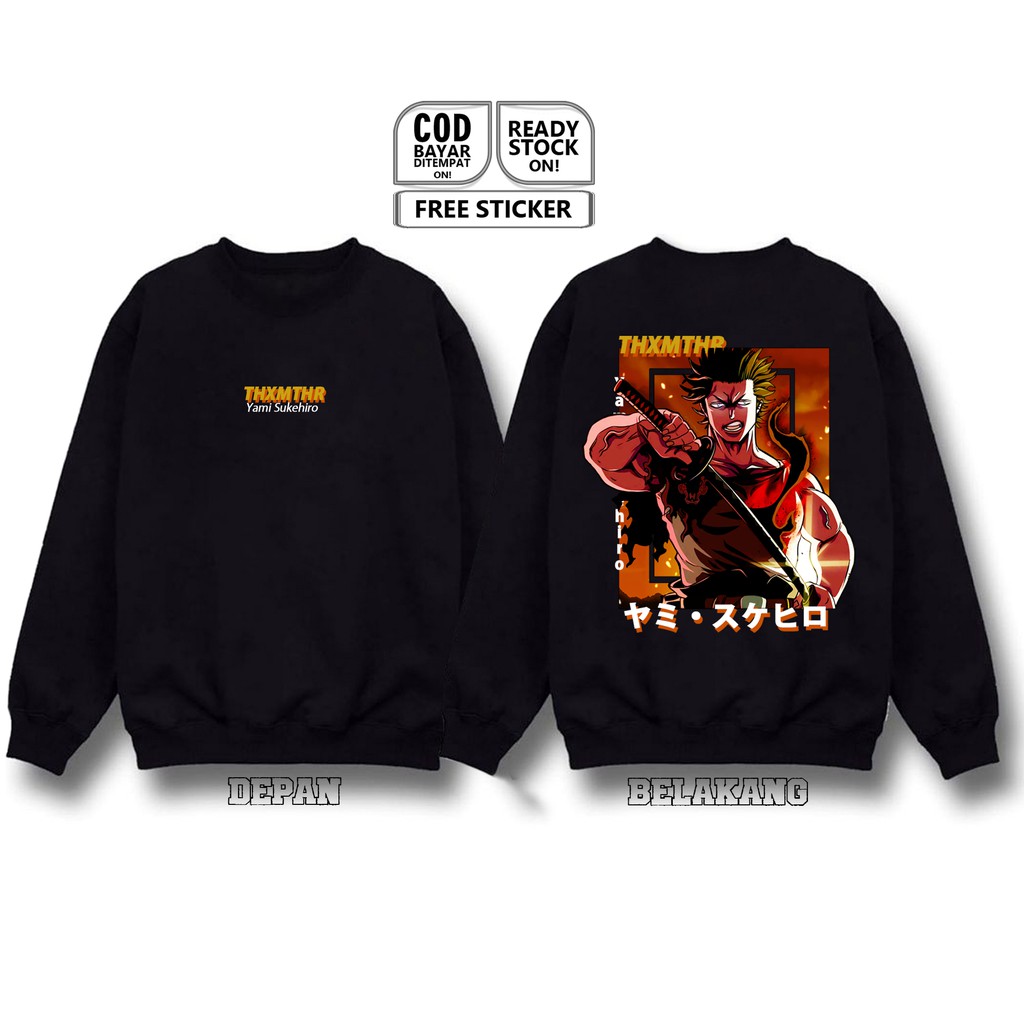 SWEATER CREWNECK YAMI SUKEHIRO BLACK CLOVER JULIUS YUNO FINRAL NOELLE ANIME MANGA BAJU JEPANG SIGN