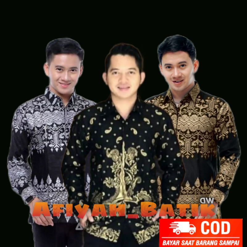 Kemeja Batik Prada Emas Keris G555 Hitam  Atasan Pria Batik Modern