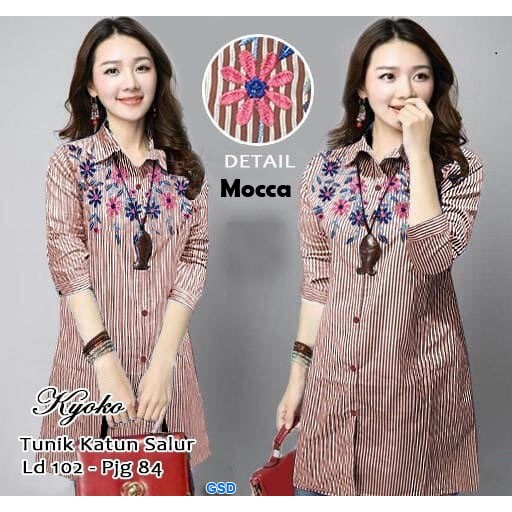 tunik salur bordir/atasan tunik lengan panjang wanita/tunik fashion cewek murah