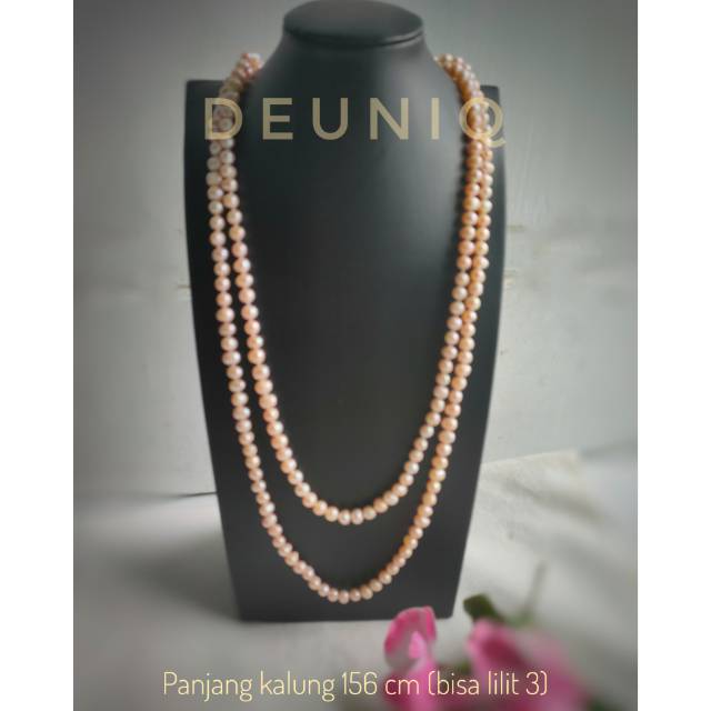 Kalung panjang untai mutiara air tawar asli  untuk hijabers