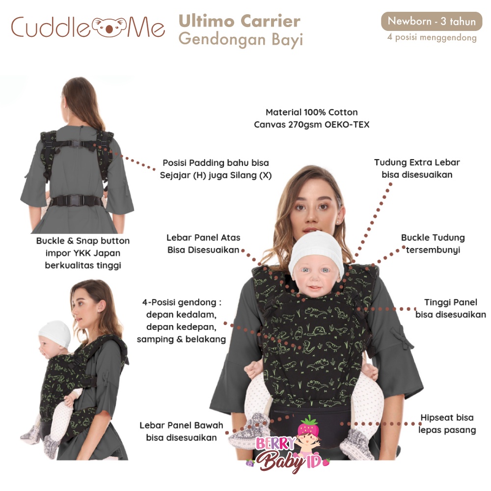 Cuddle Me Ultimo Carrier Gendongan Depan Hipseat Bayi 0-36 Bulan Berry Mart