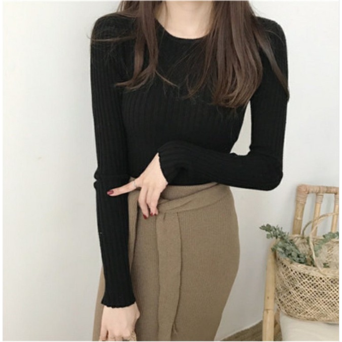 【Diskon Spesial】Sweater Rajut Lengan Panjang Kerah Setengah Tinggi Wanita Korea