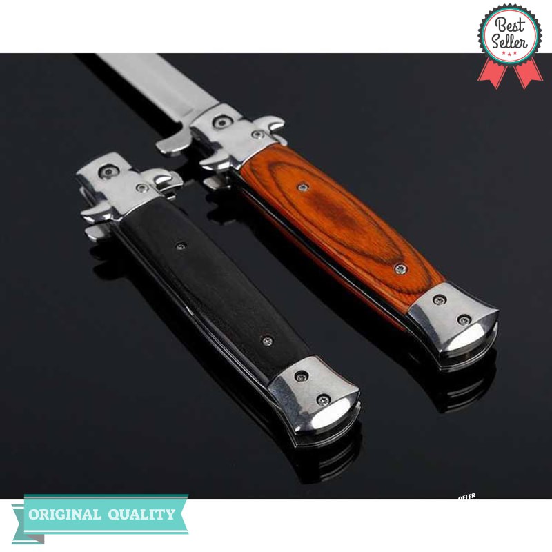 KNIFEZER Pisau Saku Lipat Folding Portable Knife Tool Wood Grip - S12