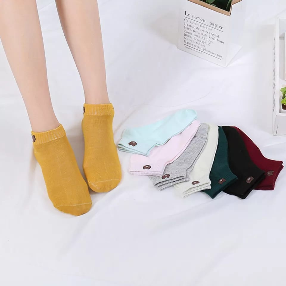 Kaos Kaki Fashion Motif Beruang AB67 Brown Kaos Kaki Dewasa Korea Wanita/Pria ACC