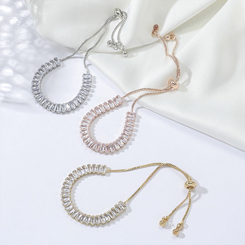 Gelang Bahan Tembaga Aksen Berlian Imitasi Adjustable Untuk Wanita