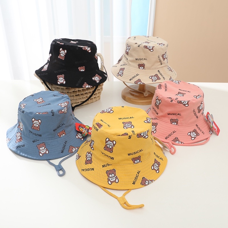 Topi Bucket Anak Import Model Musical Bear dan Cartoon Kotak