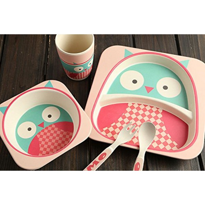 Bamboo Fiber Feeding kids Set / Peralatan makan bayi / Piring anak Kotak / piring bamboo bambu