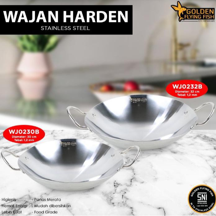 ( BISA COD ) WAJAN HARDEN GOLDEN FLYING FISH - WAJAN HARDEN STAINLESS STEEL ukuran 30 ,32 ,36