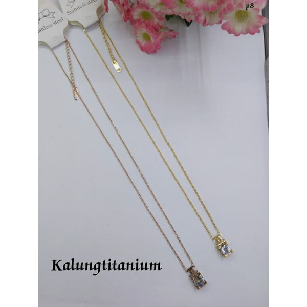 Fourfashion Kalung Titanium Dewasa Motif Batu Permata CHNL Kekinian S221