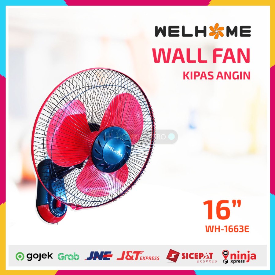 Kipas Angin Dinding WELHOME WH-1663E - Wall Fan 16inch Merah