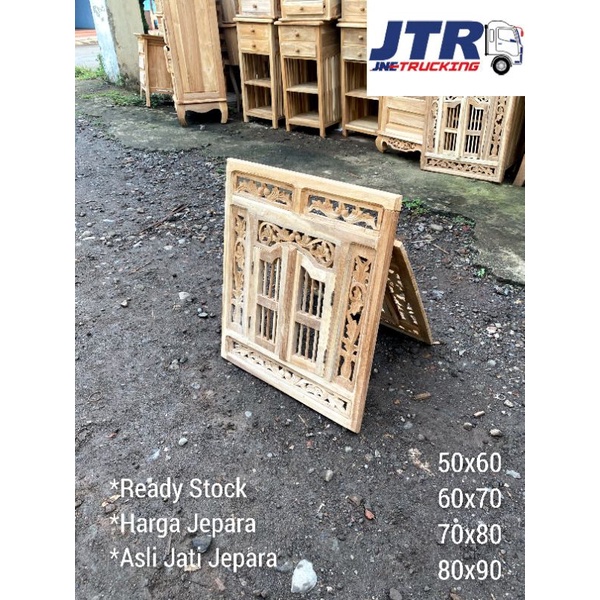 JENDELA KREPYAK CERMIN HIAS KAYU JATI UKIR KRAWANG / PIGURA / MIRROR / HIASAN DINDING / PINTU GEBYOK