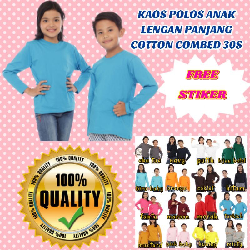KAOS POLOS ANAK LENGAN PANJANG | KAOS POLOS ANAK COTTON COMBED 30S | T SHIRT POLOS KIDS | KAOS KIDS