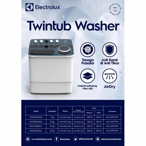 MESIN CUCI 2 TABUNG ELECTROLUX 12 Kg