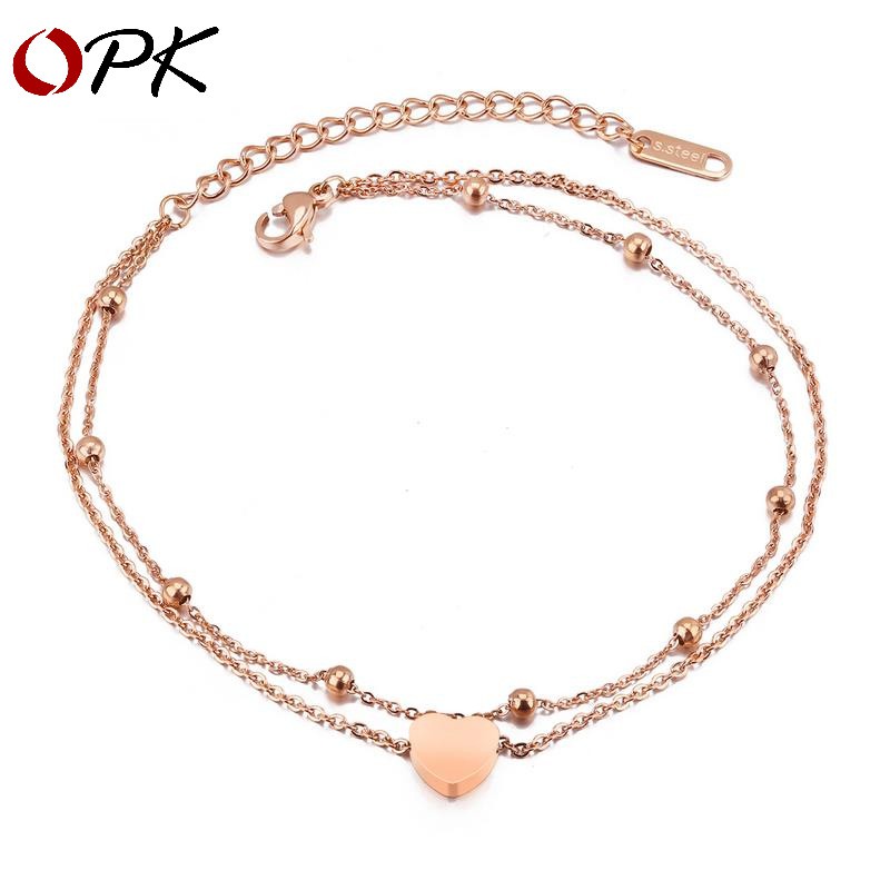 Gelang Kaki Titanium Steel Lapis Ganda Warna Rose Gold ...