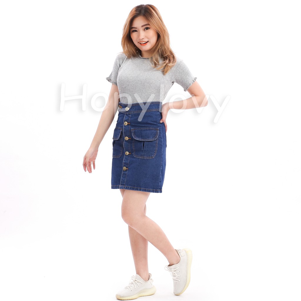 HOPYLOVY - Rok Jeans Pendek Wanita Front Pocket Muniko