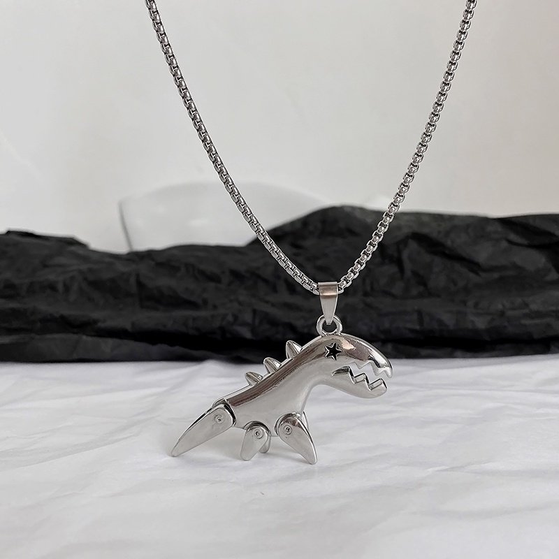 Kalung Rantai Liontin Dinosaurus Bahan Titanium Steel Untuk Pria Dan Wanita