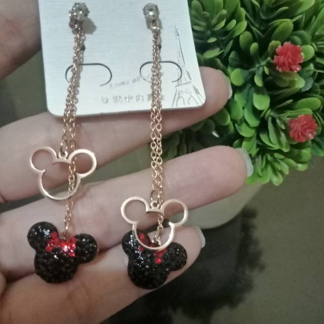 Anting panjang, kalung anting mickey,  anting titanium , anting lapis gold