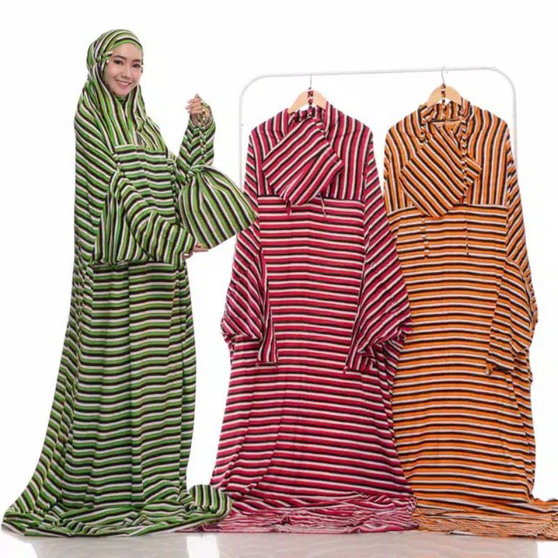 MUKENA TERUSAN RAYON MOTIF SALUR PUTIH