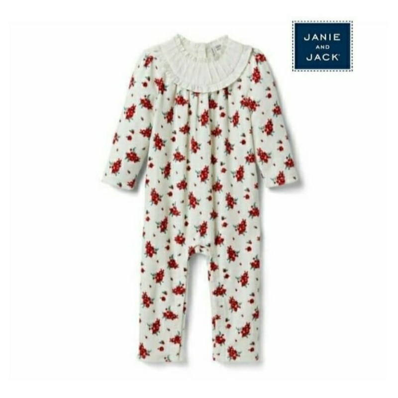 Janie & Jack - Jumpsuit Romper Anak Bayi Laki Perempuan | Size 0, 3, 6 bulan-Floral Velour