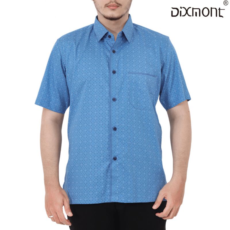 Dixmont Kemeja Pria Basic Formal Motif Lengan Pendek Hem MS00822