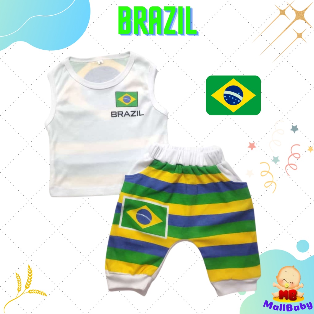 Baju Bayi laki Laki 6 12 Bulan 1 2 Tahun Setelan SInglet Kutung Negara Brazil