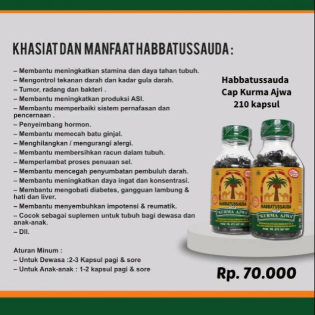 Habbatussauda Cap Kurma Ajwa 120 Kapsul Indonesia