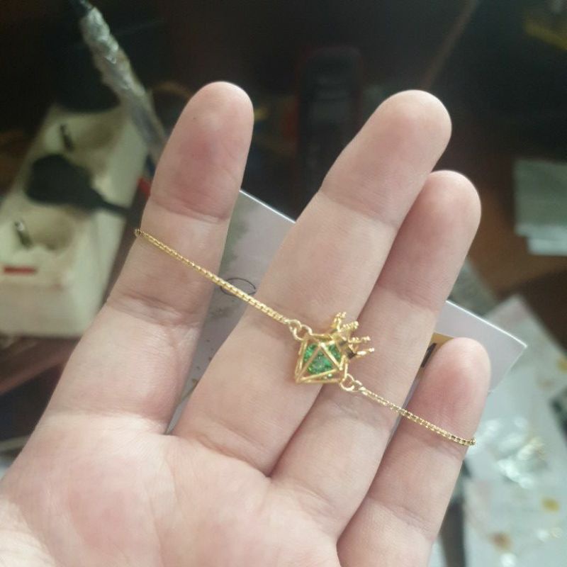 Gelang birthstone hwt batu biru putih ungu emas asli 700 70% 16k