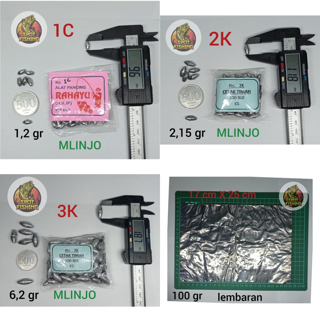Timah Timbel Pemberat Bandul Pancing Mlinjo No 1 C, 2 K, 3 K, Lembaran Grosir/Ecer