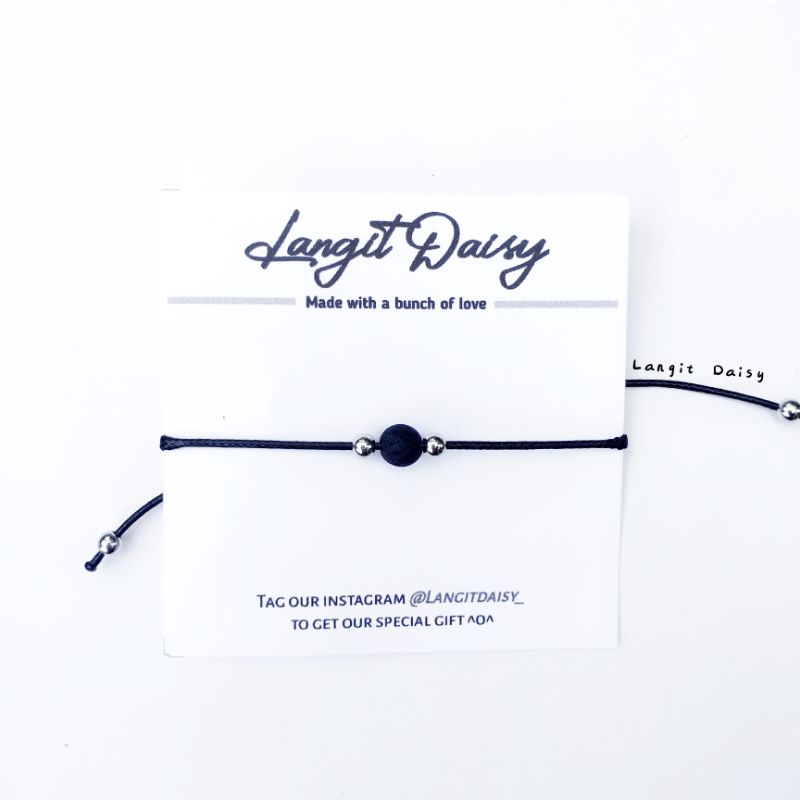 Gelang Batu Lava Tali Hitam Simple Tipis Minimalis | Waterproof Anti air | Adjustable | Gelang Beads Super simpel  Tipis Minimalist Couple Pasangan Sahabat | Cowok Cewek | Hitam Tipis | Minimalis Vintage Etnik Modern | Murah Unik
