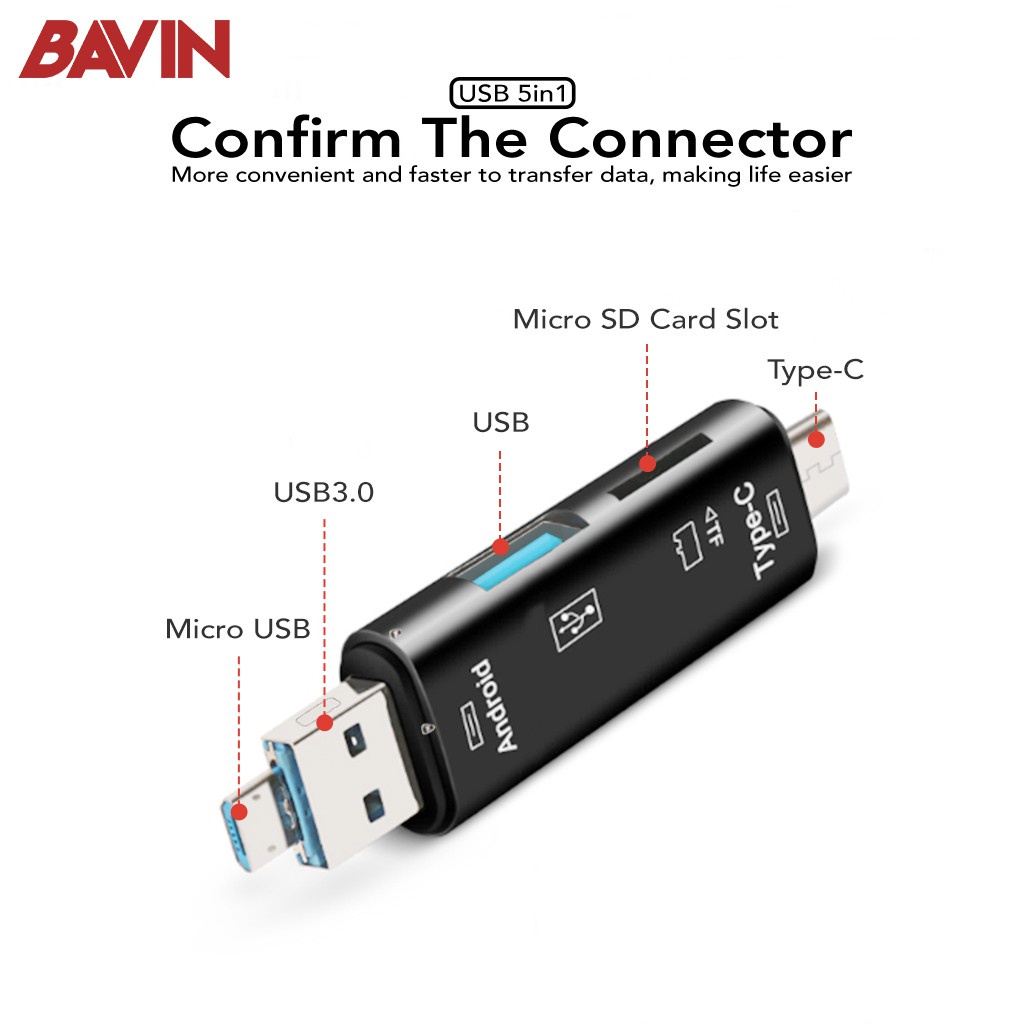 GS8 5 in 1 USB 2.0 Type C/USB/Micro USB SD TF Memory Card Read OTG Adapter