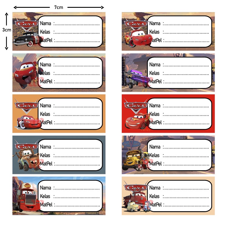 

Stiker Label Buku Karakter Cars Disney