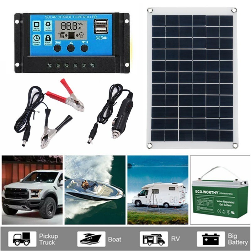 Solar Panel / Solar Cell / Panel Surya 60wp Monocrystalline SOLAR PANEL SURYA PEMBANGKIT LISTRIK TENAGA SURYA（Dengan pengontrol surya 10A）