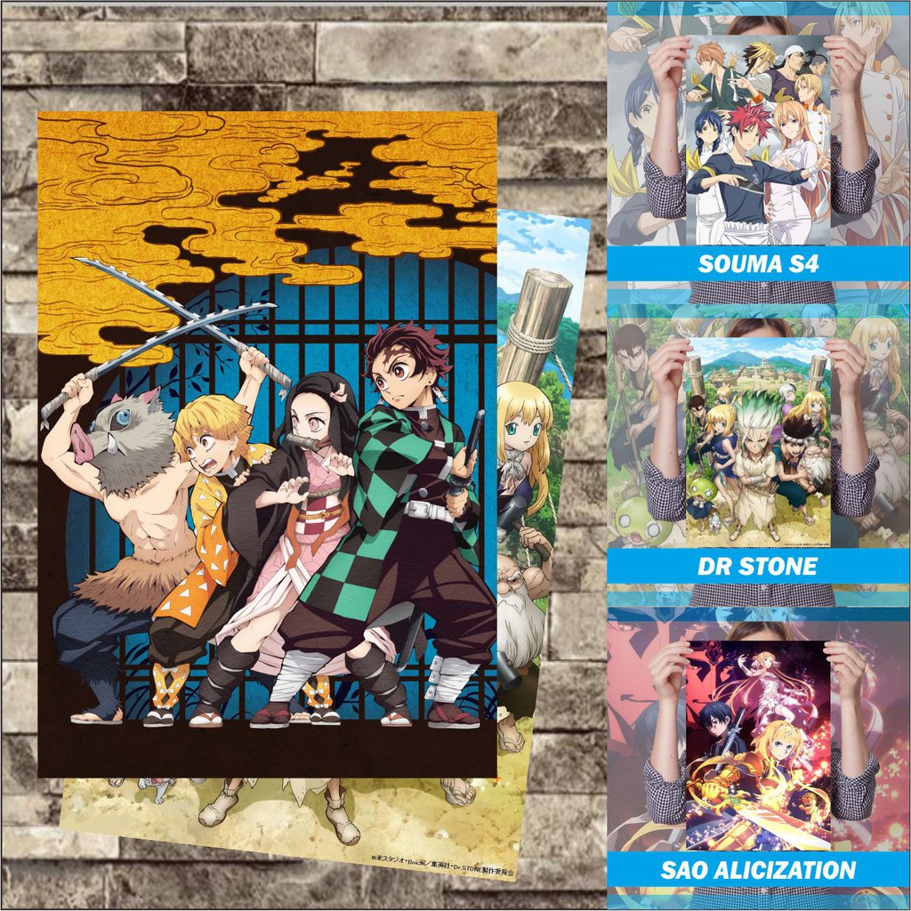 Poster Anime Terlengkap A3 - Kimetsu no Yaiba SAO Alicization Shokugeki no Souma S4 Doctor Stone