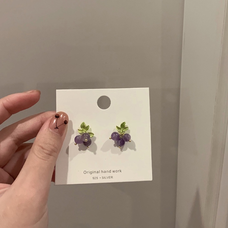 Anting Tusuk Gantung Sterling Silver 925 Desain Anggur Lucu Untuk Wanita