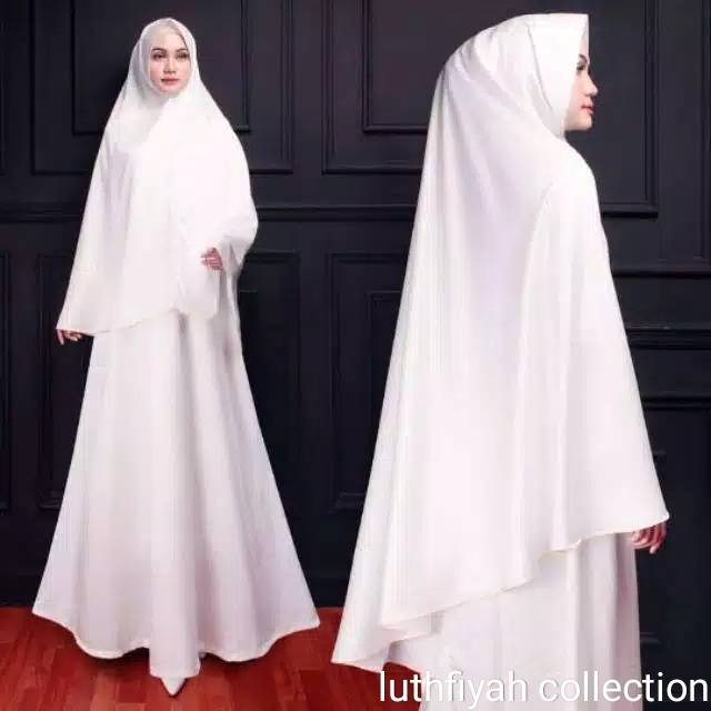 GAMIS UMROH PAKE CADAR / STELAN JILBAB SYAR'I / GAMIS PUTIH POLOS