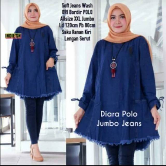 Diara polo jumbo jeans/blouse jeans wash polo