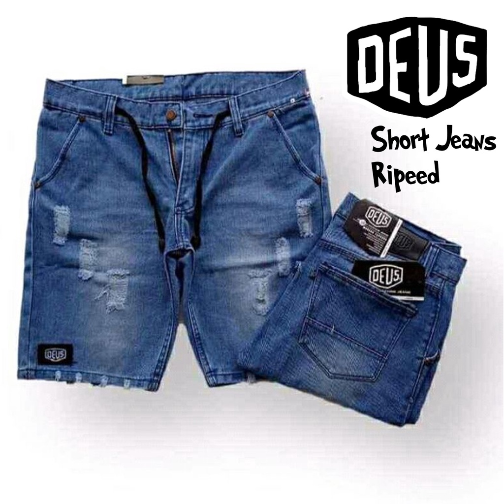 Deus jeans pendek sobek riped terbaru blue ice