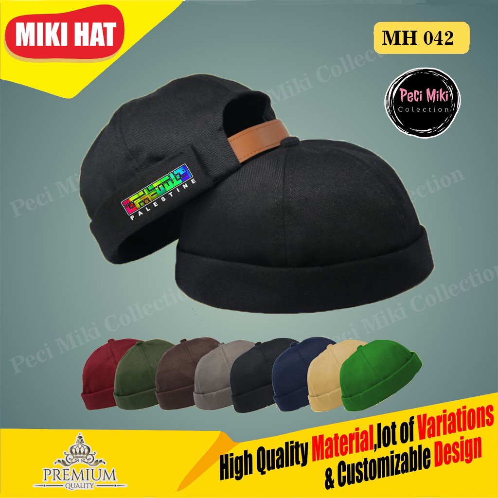 Peci Miki Hat Dewasa Palestine Kufi Pelangi Peci Miki hat Premium Original Topi Brimless Tulisan Kal