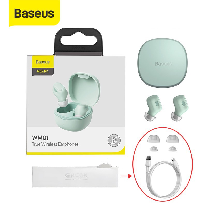 BASEUS TRUE WIRELESS BLUETOOTH EARPHONE MINI EARBUDS TWS WM01-Hijau