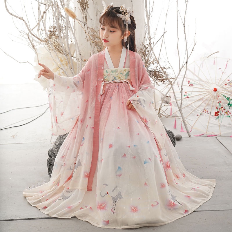 Hanfu girls' Chinese style autumn girls' big children's ancient clothes children's Pink Long Sleeve