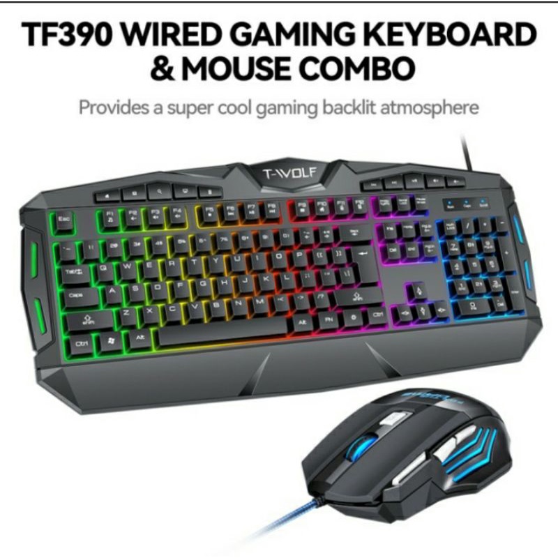 SKU-1284 KEYBOARD MOUSE GAMING TWOLF TF390 LED BACKLIGHT T WOLF TF 390