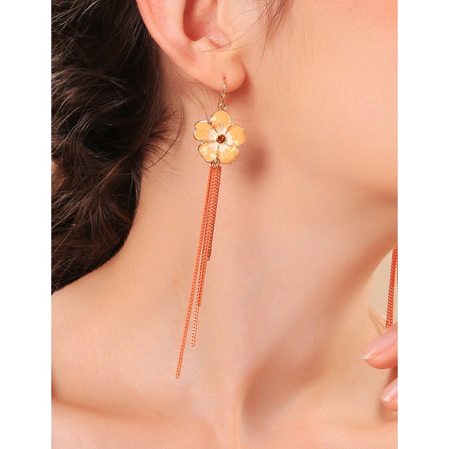 LRC Anting Gantung Fashion Ear Hook S925 Sterling Silver Glazed Flower Tassel Earrings F89150